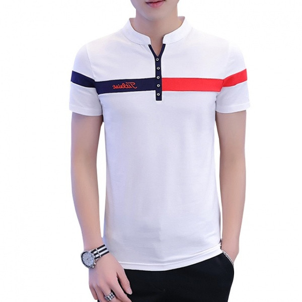 Tricou modern pentru bărbați cu mâneci scurte și nasturi