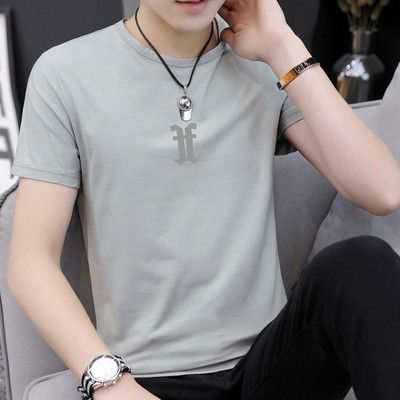 Модерна мъжка тениска с щампа и къс ръкав в няколко цвята