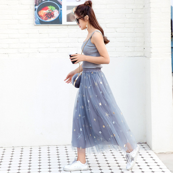 Fusta casual dama in trei culori cu tul