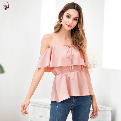 Bluză de damă modernă cu bretele în culoarea roz