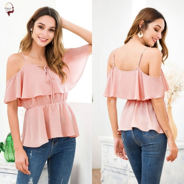 Bluză de damă modernă cu bretele în culoarea roz