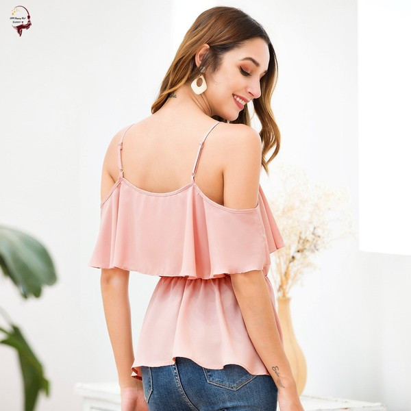 Bluză de damă modernă cu bretele în culoarea roz