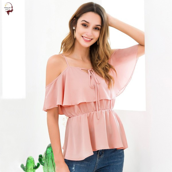 Bluză de damă modernă cu bretele în culoarea roz