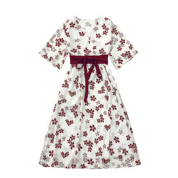 Rochie moderna de dama cu model floral cu decolteu in V