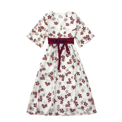 Rochie moderna de dama cu model floral cu decolteu in V