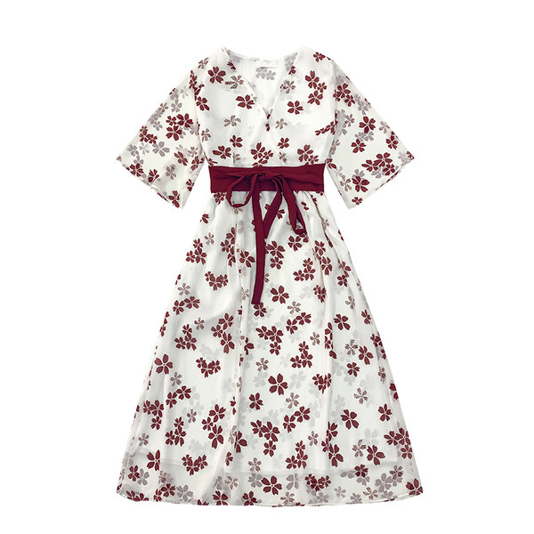 Rochie moderna de dama cu model floral cu decolteu in V