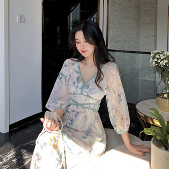 Rochie lungă de damă actuală cu decolteu în V