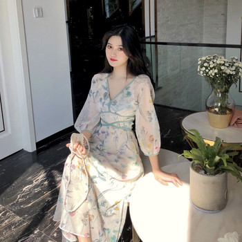 Rochie lungă de damă actuală cu decolteu în V