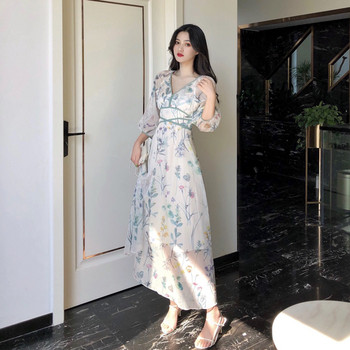 Rochie lungă de damă actuală cu decolteu în V