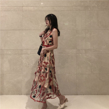 Актуална дамска дълга рокля с флорален десен