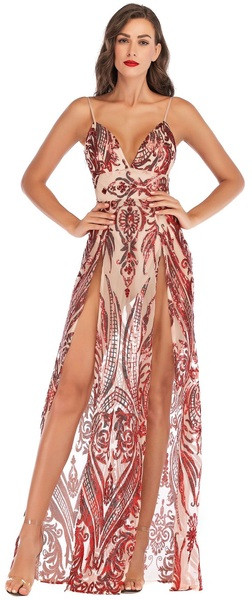 Rochie elegantă de damă cu bretele subțiri și decolteu adânc în culoarea roșie