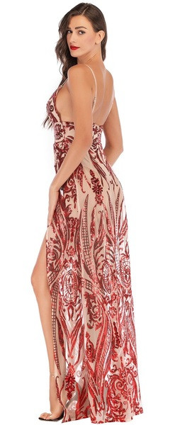 Rochie elegantă de damă cu bretele subțiri și decolteu adânc în culoarea roșie