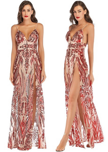 Rochie elegantă de damă cu bretele subțiri și decolteu adânc în culoarea roșie