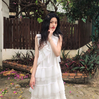 Rochie lungă de damă modernă în alb-negru