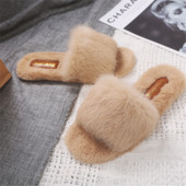 Papuci moderni de dama cu puf in mai multe culori si talpa plata