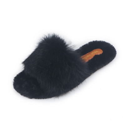 Papuci moderni de dama cu puf in mai multe culori si talpa plata