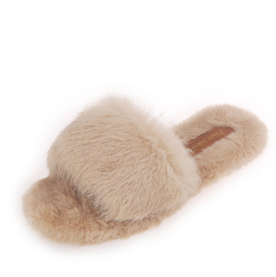 Papuci moderni de dama cu puf in mai multe culori si talpa plata