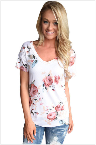 Bluză de damă modernă cu model floral și mâneci scurte