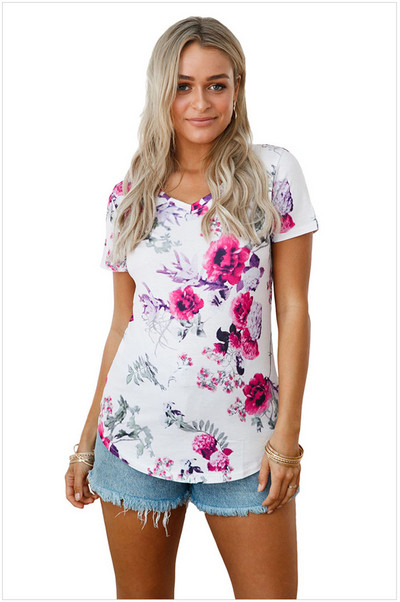 Bluză de damă modernă cu model floral și mâneci scurte