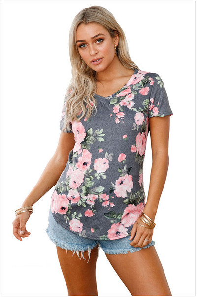 Bluză de damă modernă cu model floral și mâneci scurte