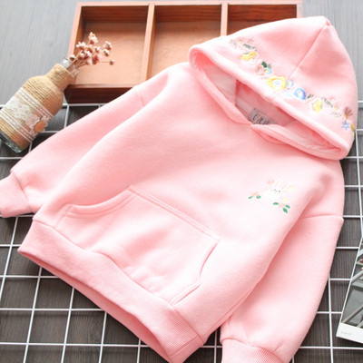 Hanorac zilnic pentru copii pentru fete cu broderie si gluga in alb si roz