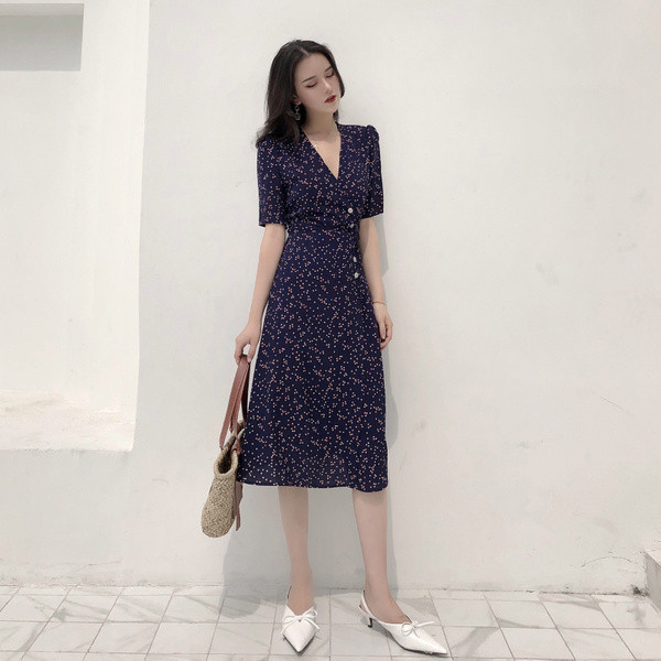 Rochie casual de dama lunga cu model floral