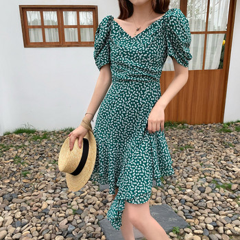 Rochie casual de dama cu model floral de culoare verde