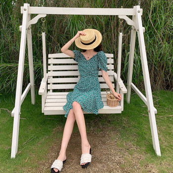 Rochie casual de dama cu model floral de culoare verde