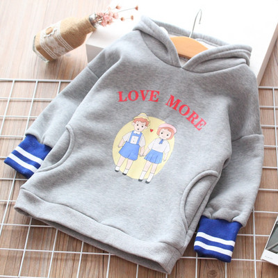 Hanorac zilnic pentru copii cu aplicație și glugă în alb și gri