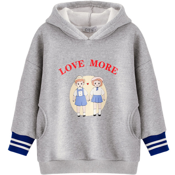 Hanorac zilnic pentru copii cu aplicație și glugă în alb și gri