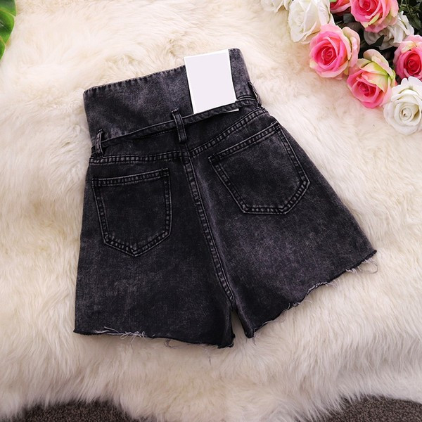 Blugi scurti moderni de dama cu talie inalta si sireturi in doua culori