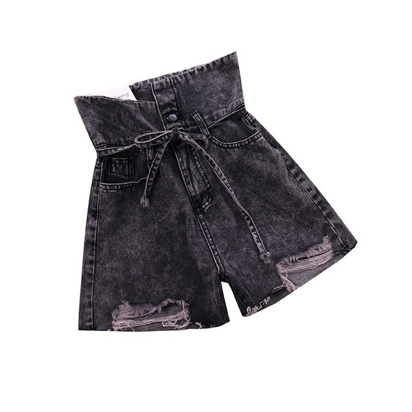 Blugi scurti moderni de dama cu talie inalta si sireturi in doua culori