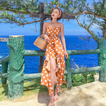 Rochie lungă de damă modernă cu puncte portocalii