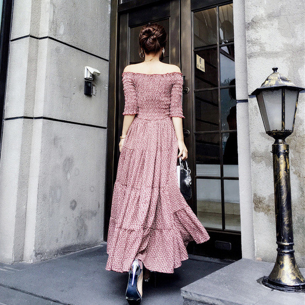 Rochie de damă de ultimă oră, decupată, roz, cu mâneci căzute