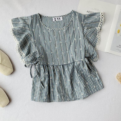 Maieu de damă în carouri cu decolteu O în patru culori