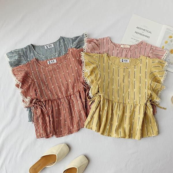 Maieu de damă în carouri cu decolteu O în patru culori