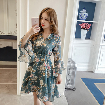 Rochie de dama actuala cu model floral in doua culori