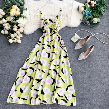 Rochie moderna de dama cu bretele subtiri cu imprimeu color