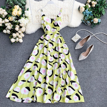 Rochie moderna de dama cu bretele subtiri cu imprimeu color