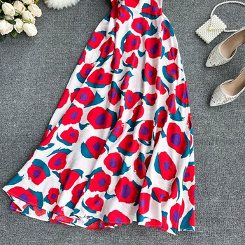 Rochie moderna de dama cu bretele subtiri cu imprimeu color