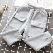 Model nou de pantaloni copii pentru fete cu buzunare roz si gri