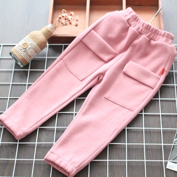 Model nou de pantaloni copii pentru fete cu buzunare roz si gri