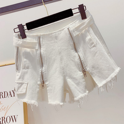 Pantaloni scurți moderni de damă în alb cu fermoar