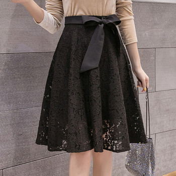 Fusta de dama din dantela cu talie inalta in alb si negru