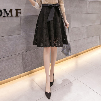 Fusta de dama din dantela cu talie inalta in alb si negru