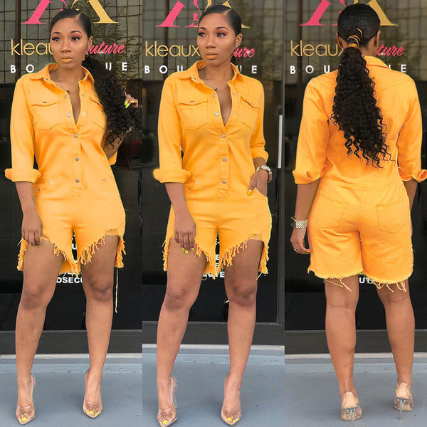 Salopetă de damă modernă cu mâneci lungi în alb și galben