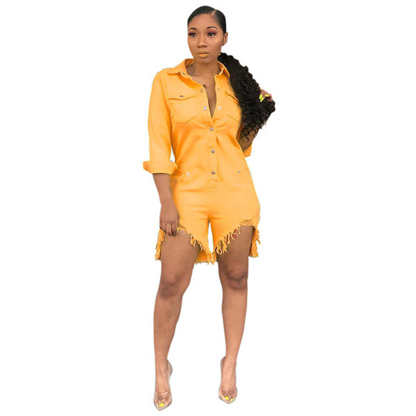 Salopetă de damă modernă cu mâneci lungi în alb și galben