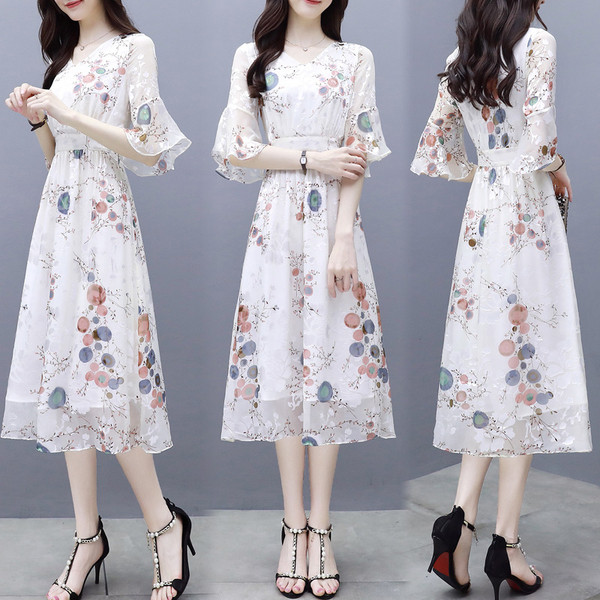 Rochie de dama actuala - model croiat cu model floral