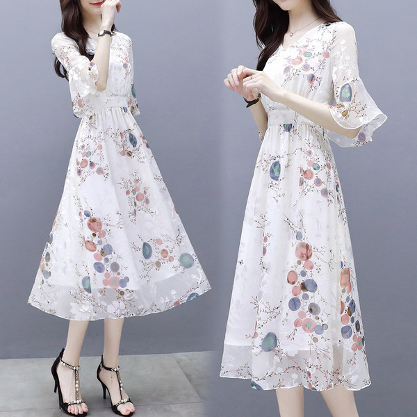 Rochie de dama actuala - model croiat cu model floral