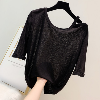 Bluza de dama cu maneci 3/4 in negru si rosu